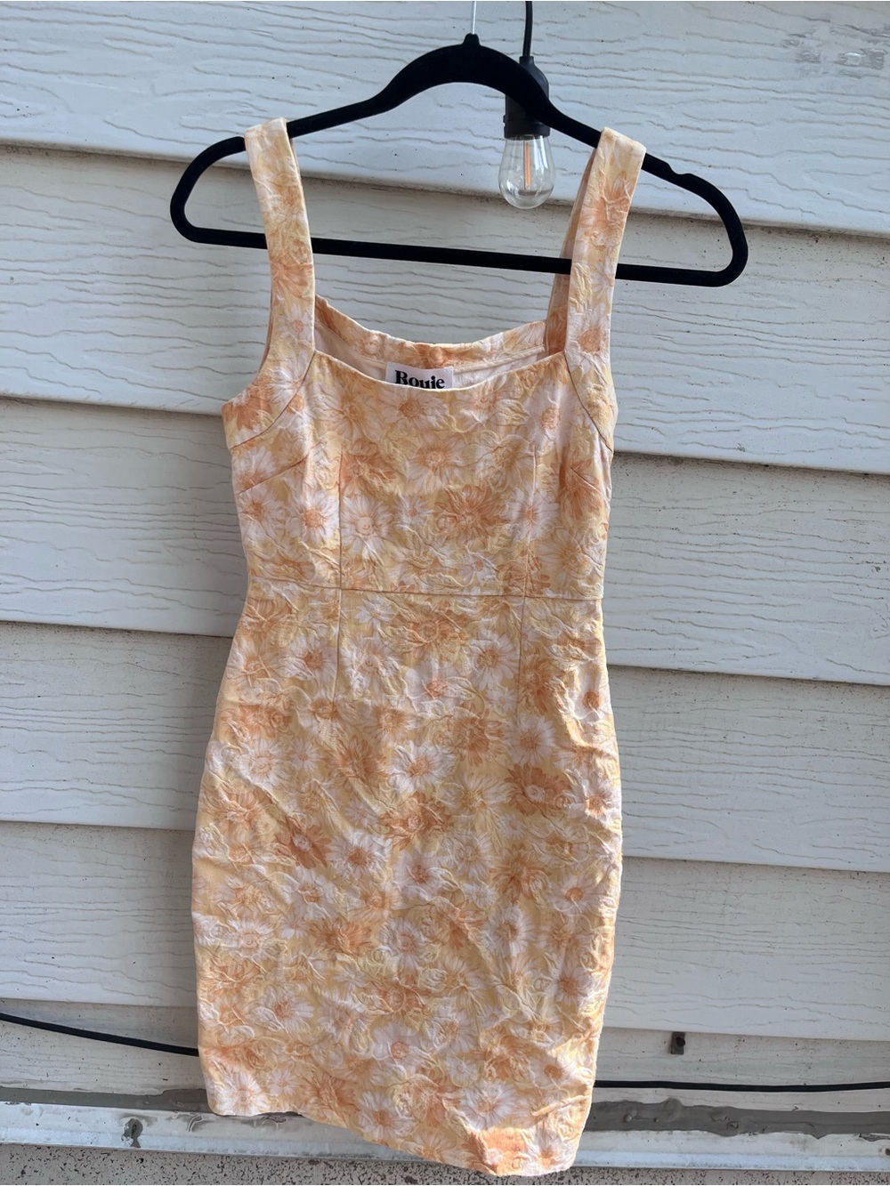 Rouje Pastel Yellow Floral Square-Neck Mini Dress